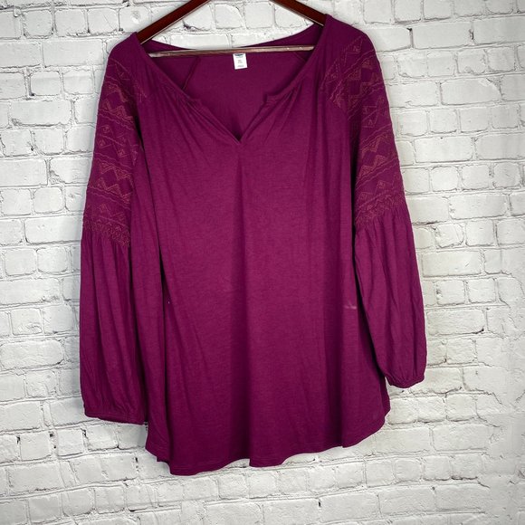 OLD NAVY NWT Embroidered Sleeve Plum Tunic XXL - Picture 1 of 6